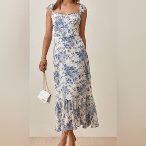 Reformation Nikita Blue and White Floral Midi Dress